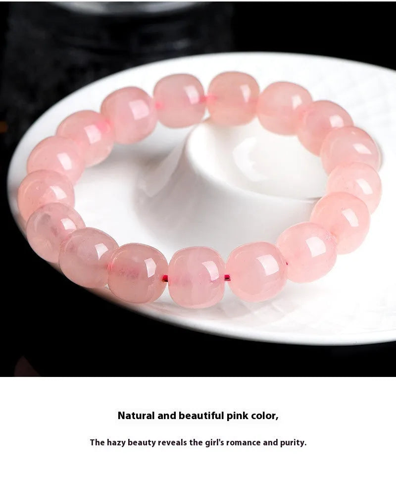 Natural crystal barrel bead bracelet with pink 8-10mm geometric beads