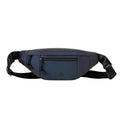 Blue and grey crossbody cycling shoulder bag with reflective elements and open pocket design