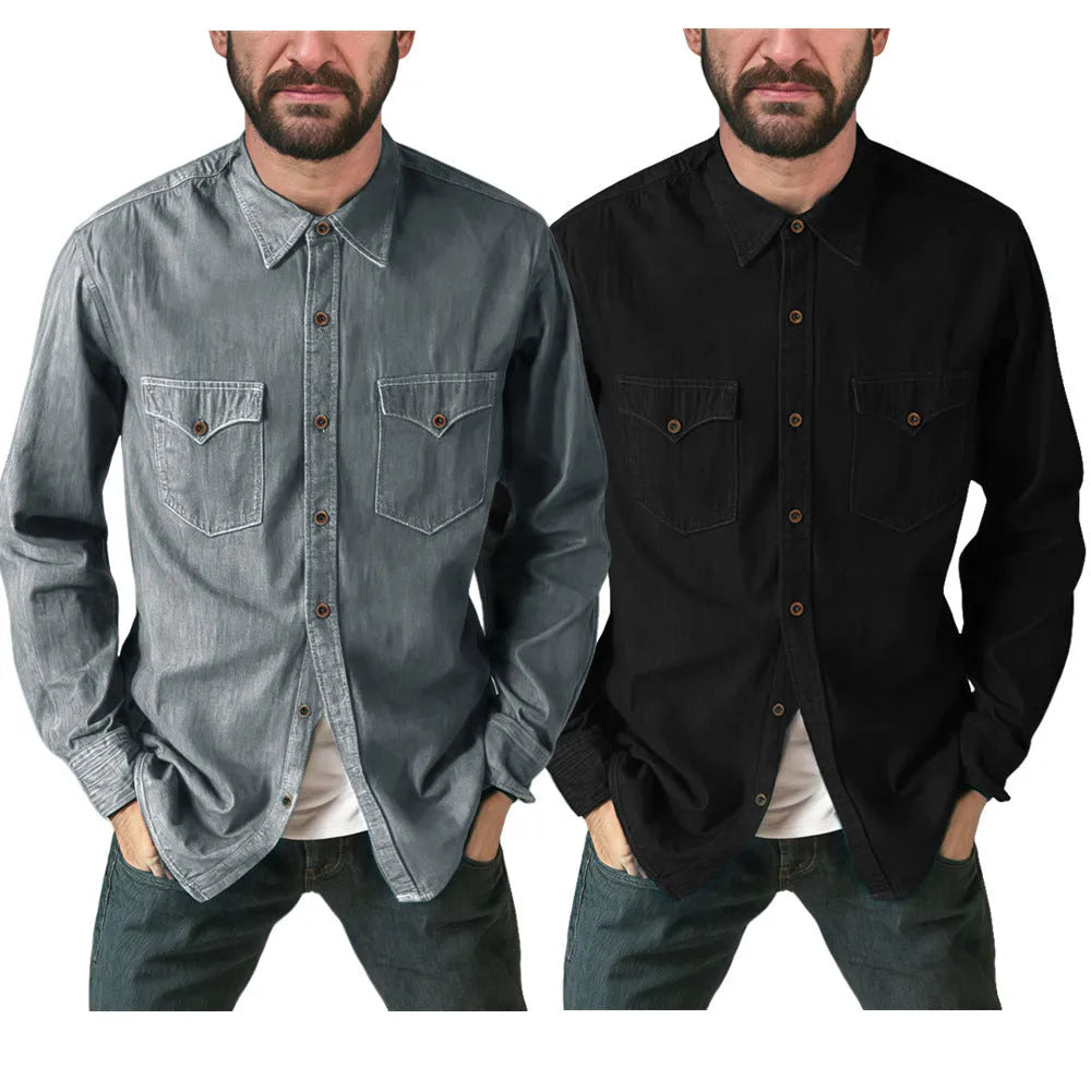 Casual denim cardigan coat in regular fit available in khaki, black, blue and grey colours.