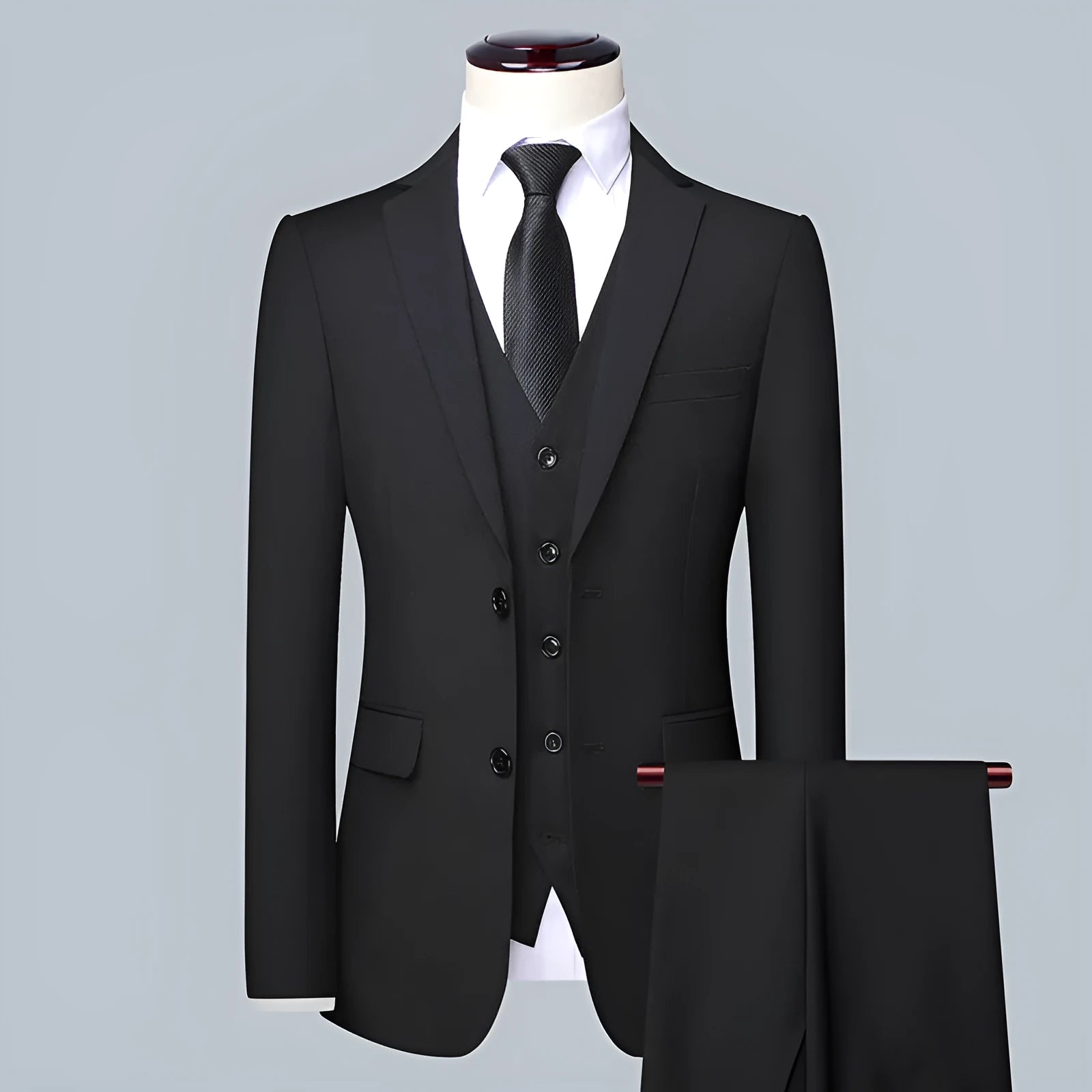 Men's South Korean-style slim-fit business two-button suit set in gray colour showing coat and trousers