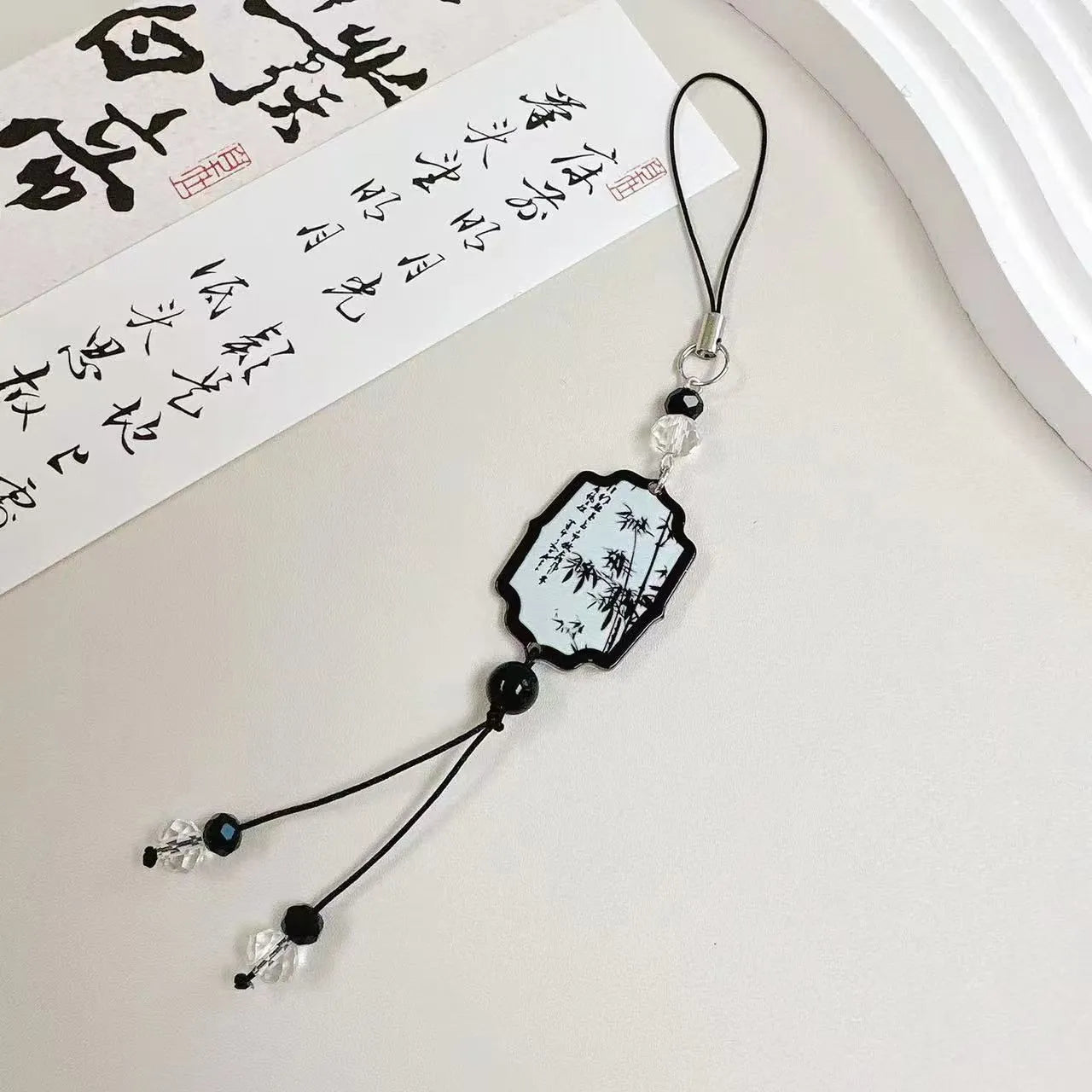 Guofeng Chinese style floral pendant keychain with beaded construction in Fan colour option.