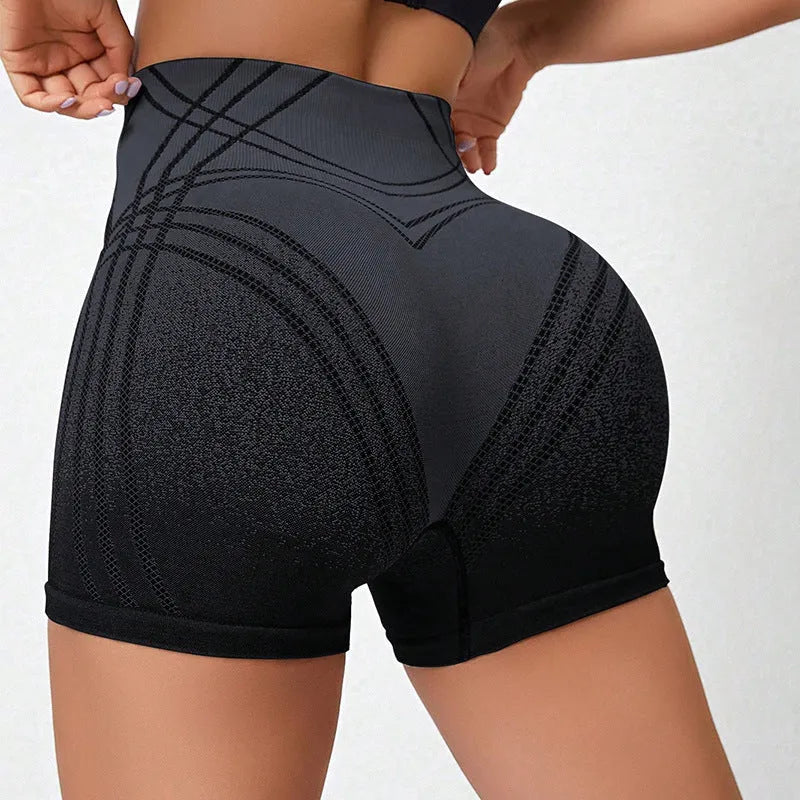 Women's high waisted gradient fitness shorts in nylon blend fabric for gym and yoga