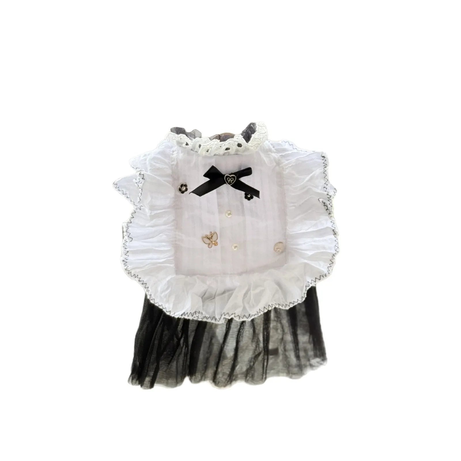 White princess-style gauze skirt dog dress on a mannequin, showing the layered skirt design.