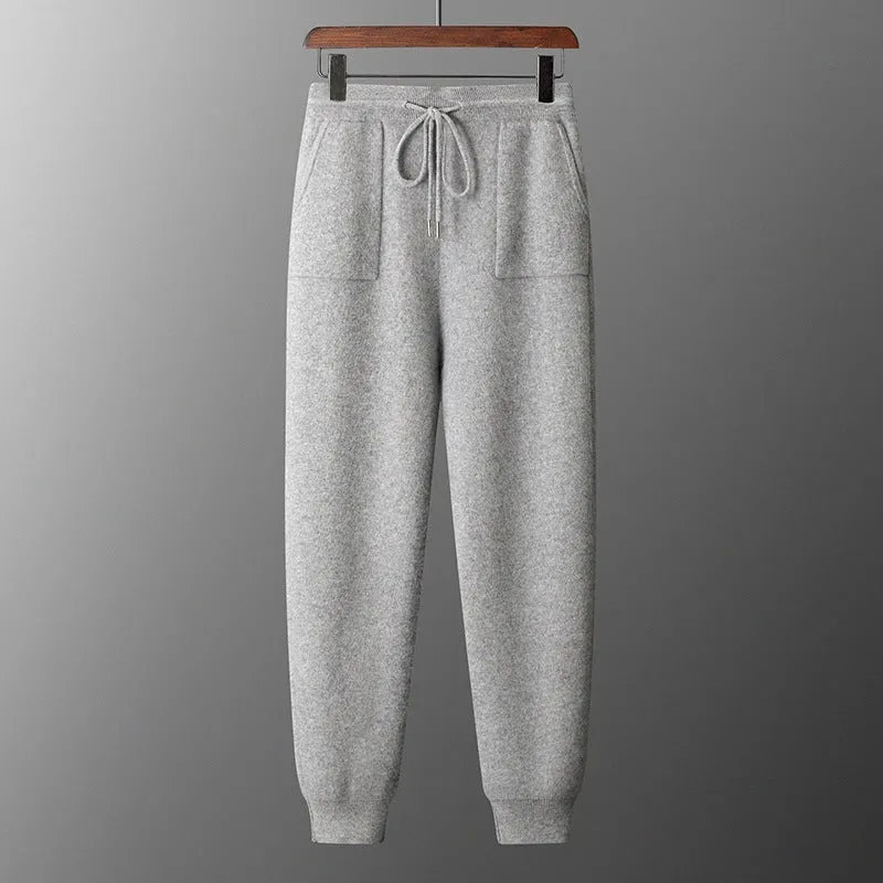Men's dark gray cashmere hooded sweatshirt and matching trousers set for winter leisurewear