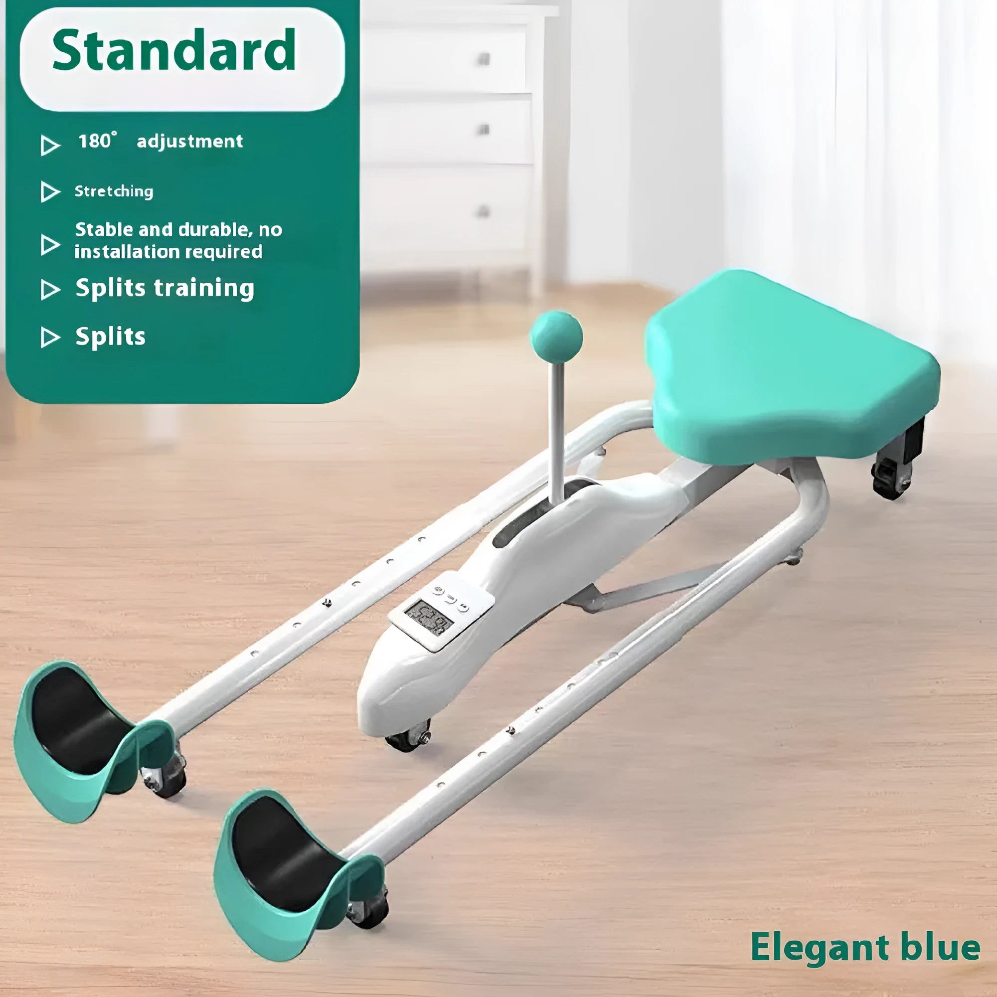 Pink and blue horse leg opener stretching equipment with steel frame, foam padding, and optional backrest.