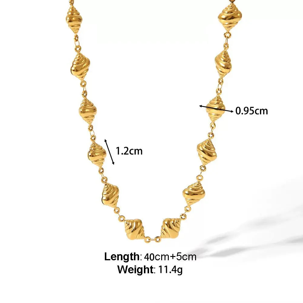 Gold conch necklace and bracelet set for women in titanium steel with pearl element