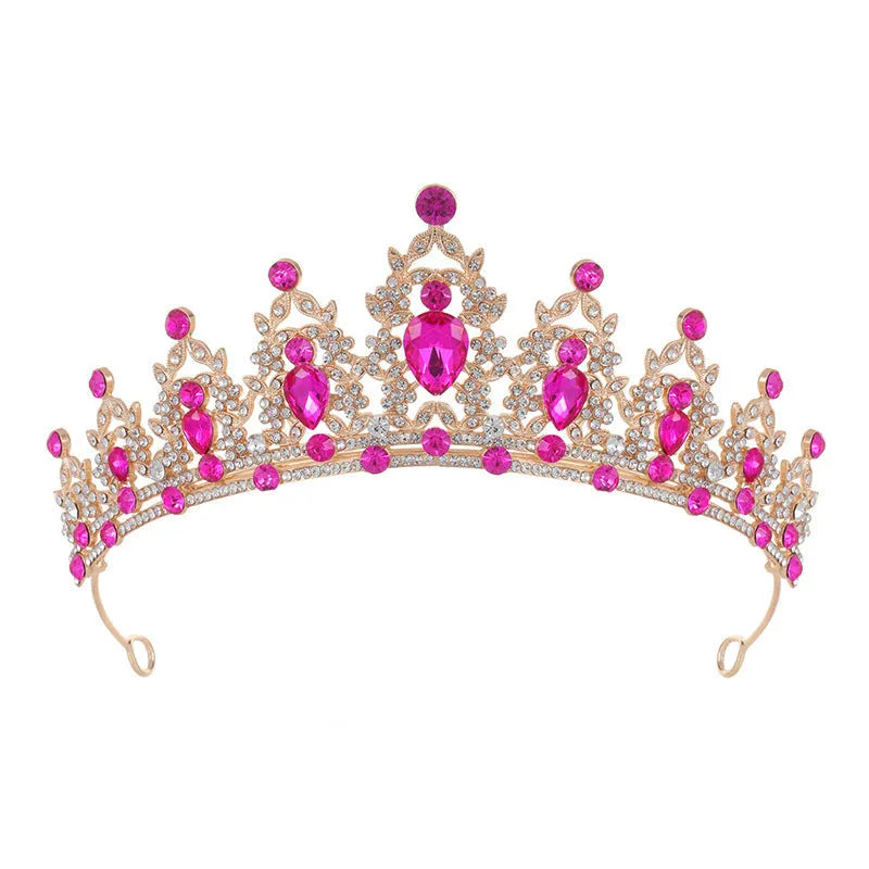 Baroque bridal crown headdress with rhinestones on alloy frame in silver and gold colour options