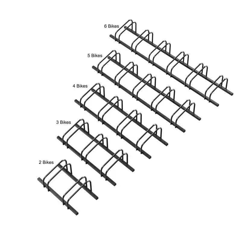 Black metal split card bicycle parking rack with four positions for bike storage
