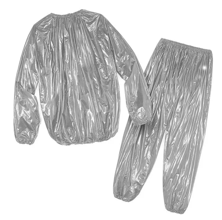 Heavy duty anti-rip PVC sauna suit unisex long sleeve top and trousers in black