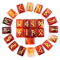 Square natural crystal ornament with THALO lettering and Luen symbol in red agate colour