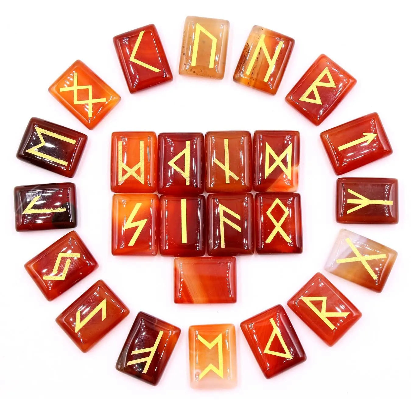 Square natural crystal ornament with THALO lettering and Luen symbol in red agate colour