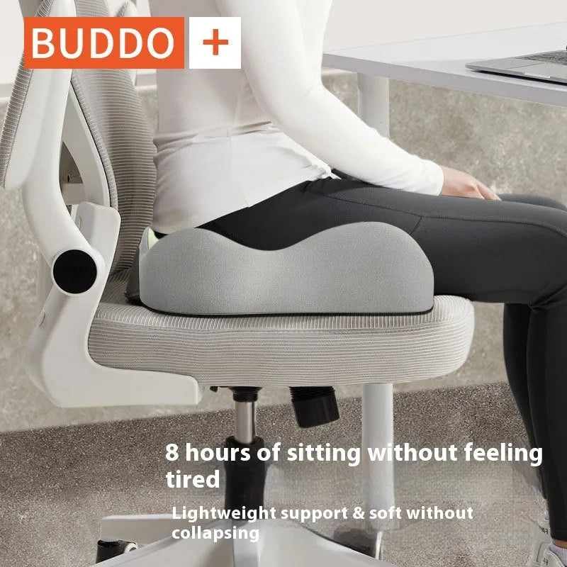 Memory foam seat cushion with lumbar support in blue grey colour combination for office chair use