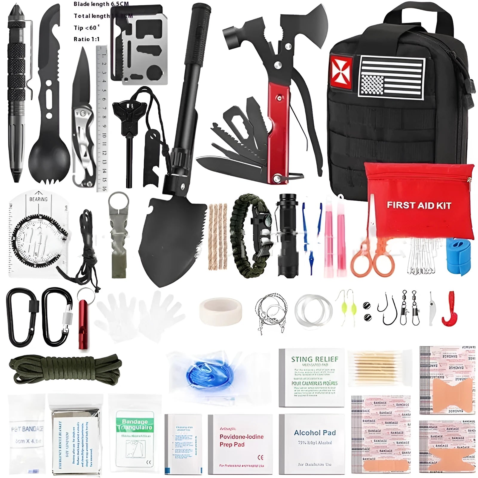 Outdoor camping first aid kit survival tools suit in compact portable case measures 20.5 x 15 x 9.5 cm