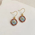 Oil painting earrings for women, New Chinese style, ZC916 Golden Yellow, electroplated alloy, one pair.