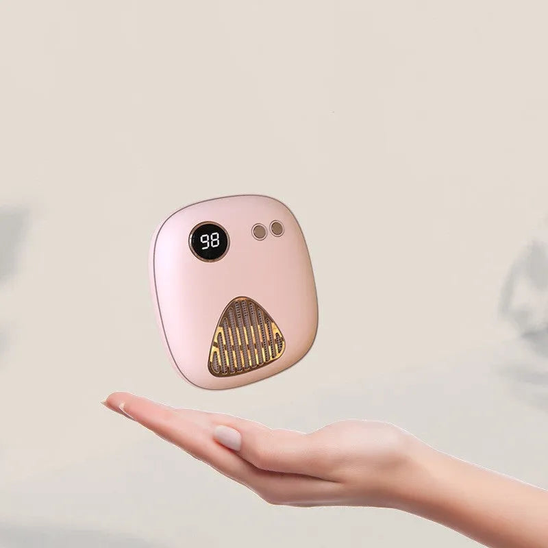 Mini hand warmer in green with USB charging port and modern simple design, 5000mAh capacity
