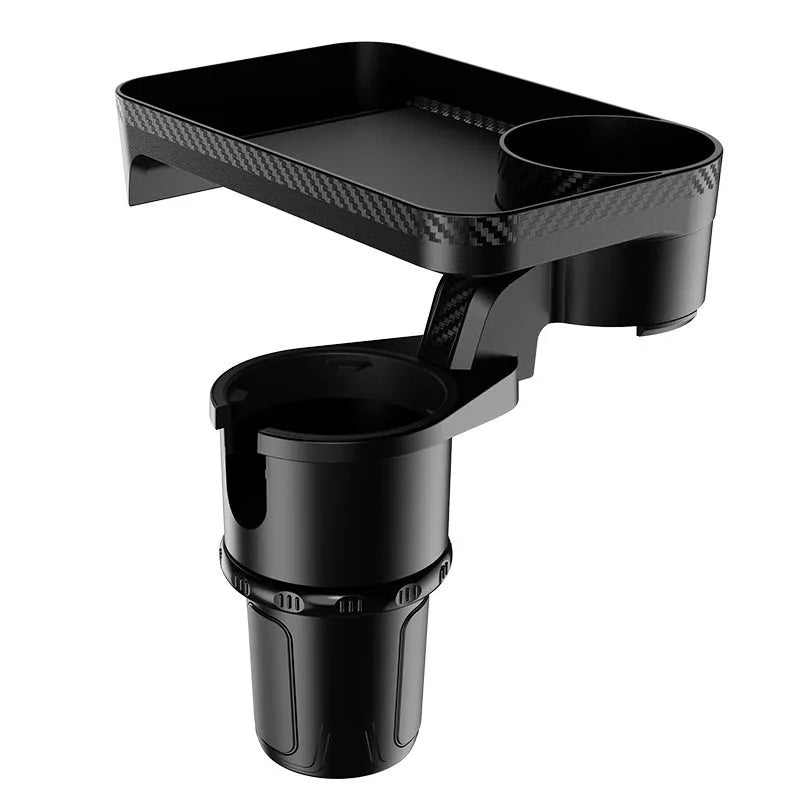 Black ABS plastic car cup holder with rotating dinner tray platform
