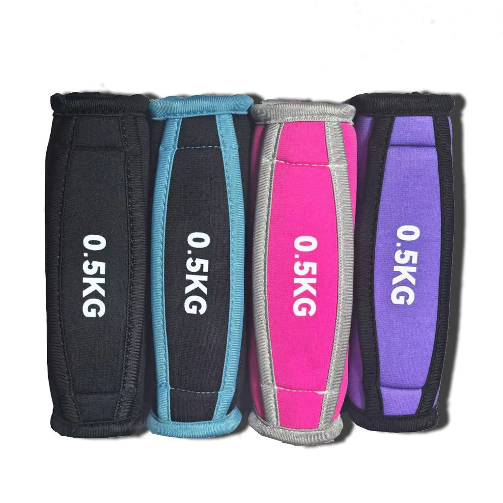 Soft dumbbell hand grip sandbag in pink, blue, purple, or black, 0.5kg or 1kg pair for running fitness.