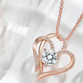 Close-up of a women's heart-shaped pendant necklace in 925 silver with a diamond-treated finish