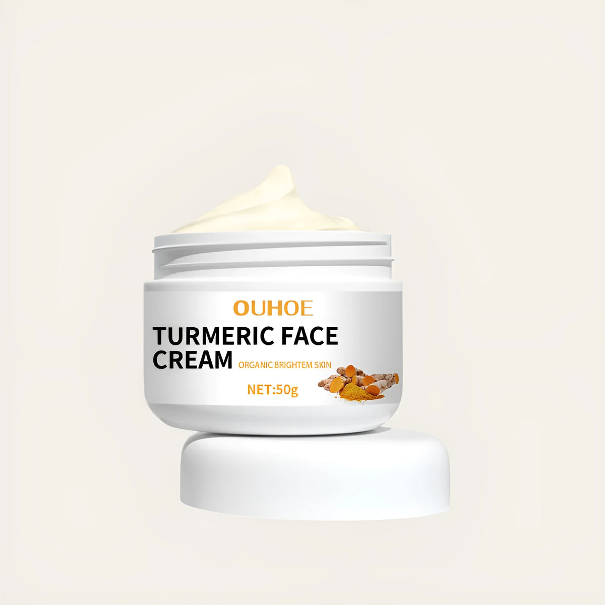 Moisturising hydrating nourishing skin care cream in a white pot, 50g net content