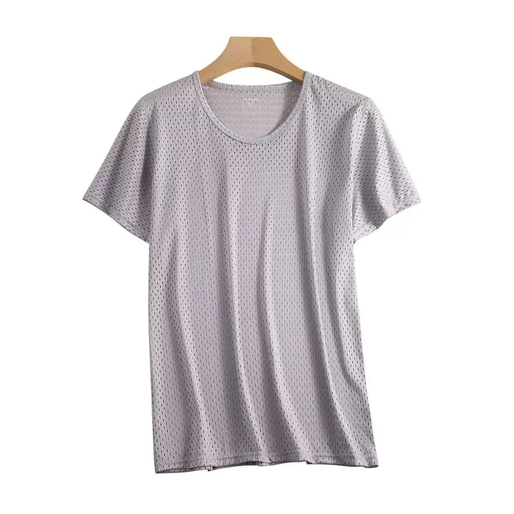 Men's ice silk short sleeve T-shirt in solid colours with crew neck and loose fit
