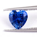 Royal blue loose gemstones showing heart shape cut in various carat weights
