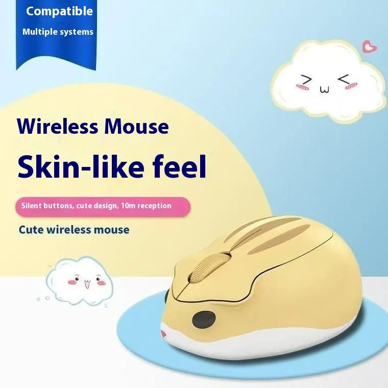 Hamster Wireless Bluetooth Silent Mouse in yellow, pink, and grey colours on a desk