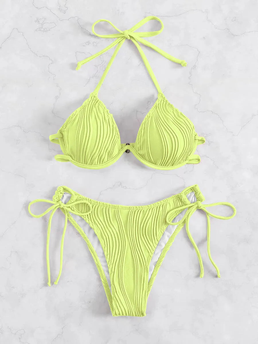 Women's steel bracket bikini swimsuit in split design available in nine colours