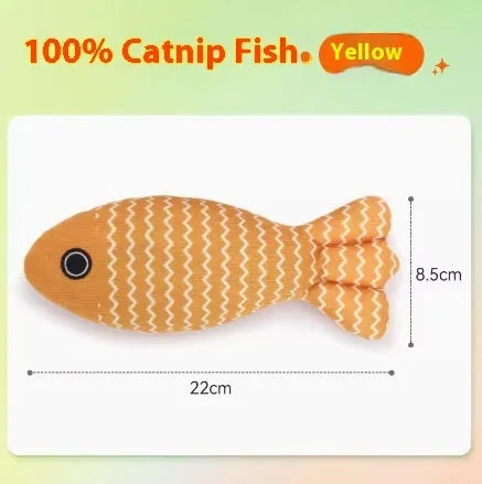 Yellow, blue or red catnip-filled fish toy for cats in large 39cm or medium 30cm sizes