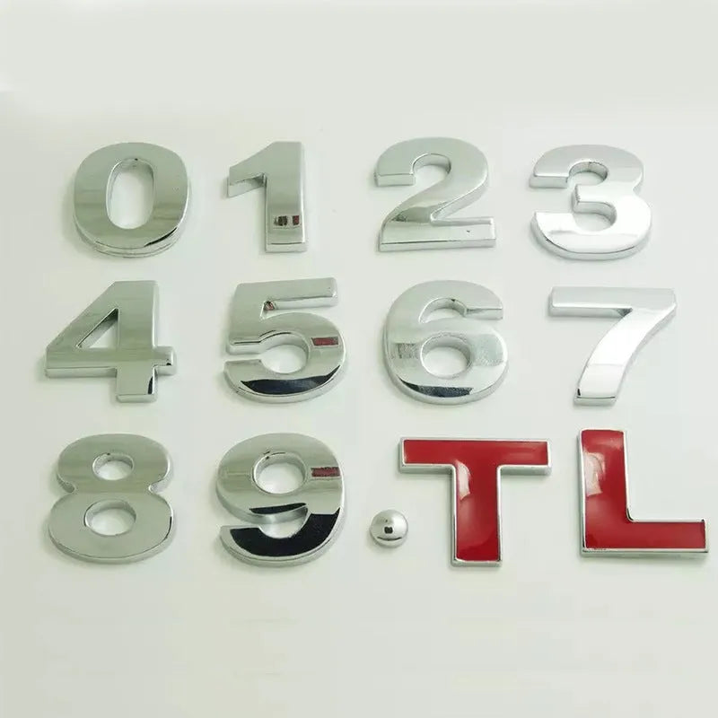 3D metal car bumper stickers showing individual English letters in zinc alloy construction