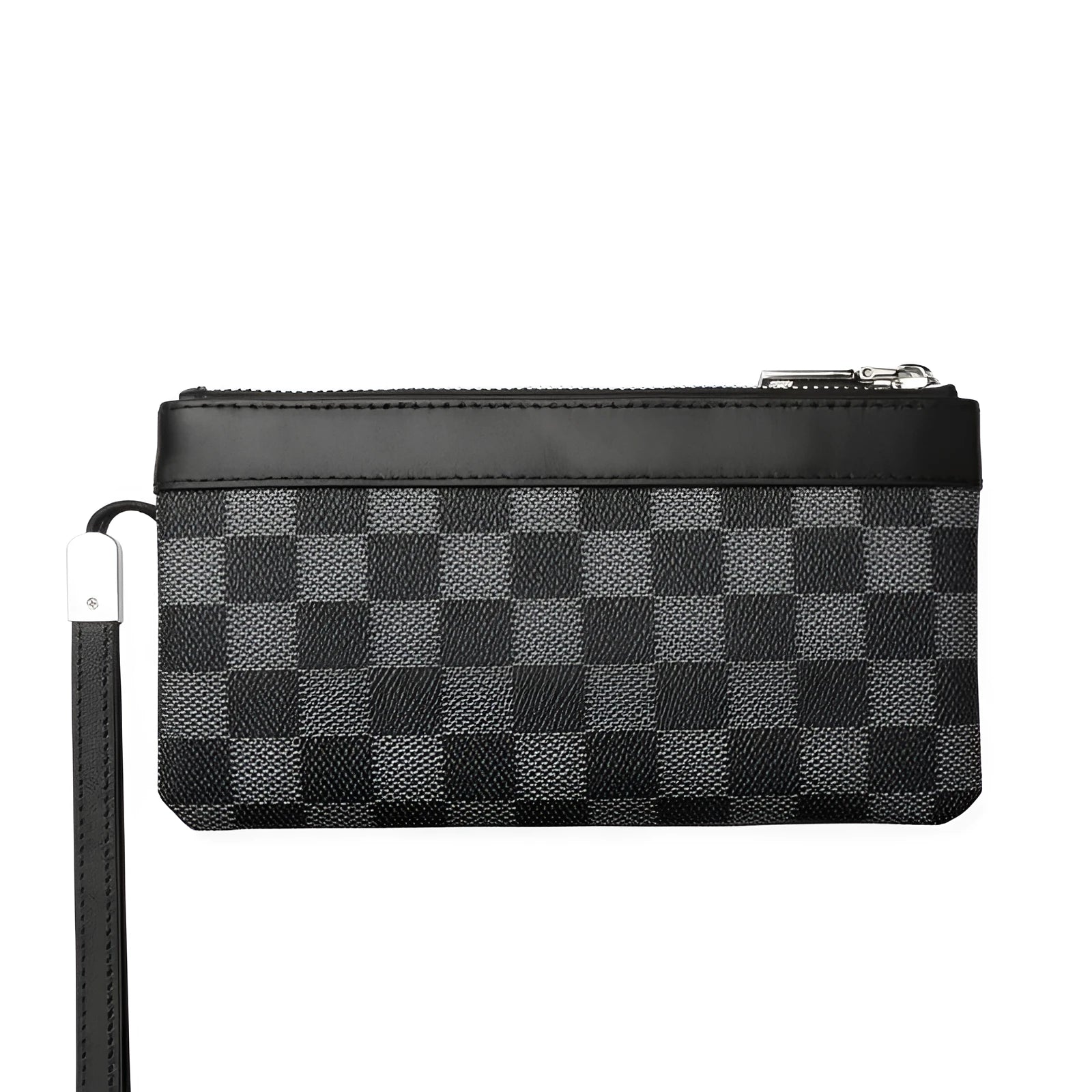 Men's black leather plaid clutch wallet made from genuine cowhide leather