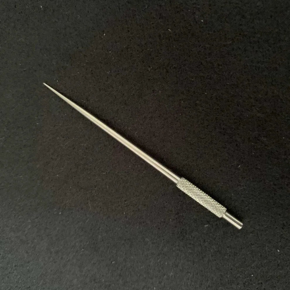 7-piece 304 stainless steel toothpick set with dental floss in a white portable cylinder