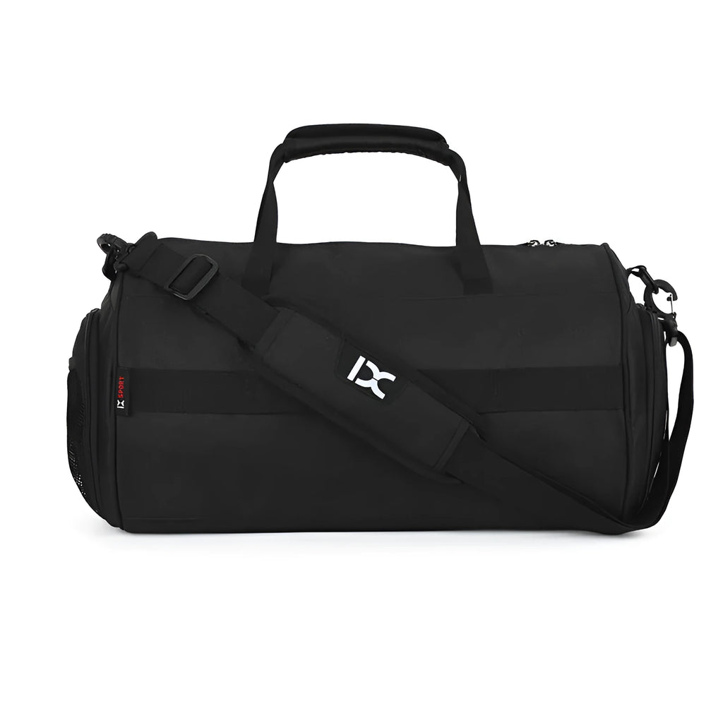Men's waterproof nylon sports training bag with trolley strap and wet-dry separation, 45x26x26cm, in black