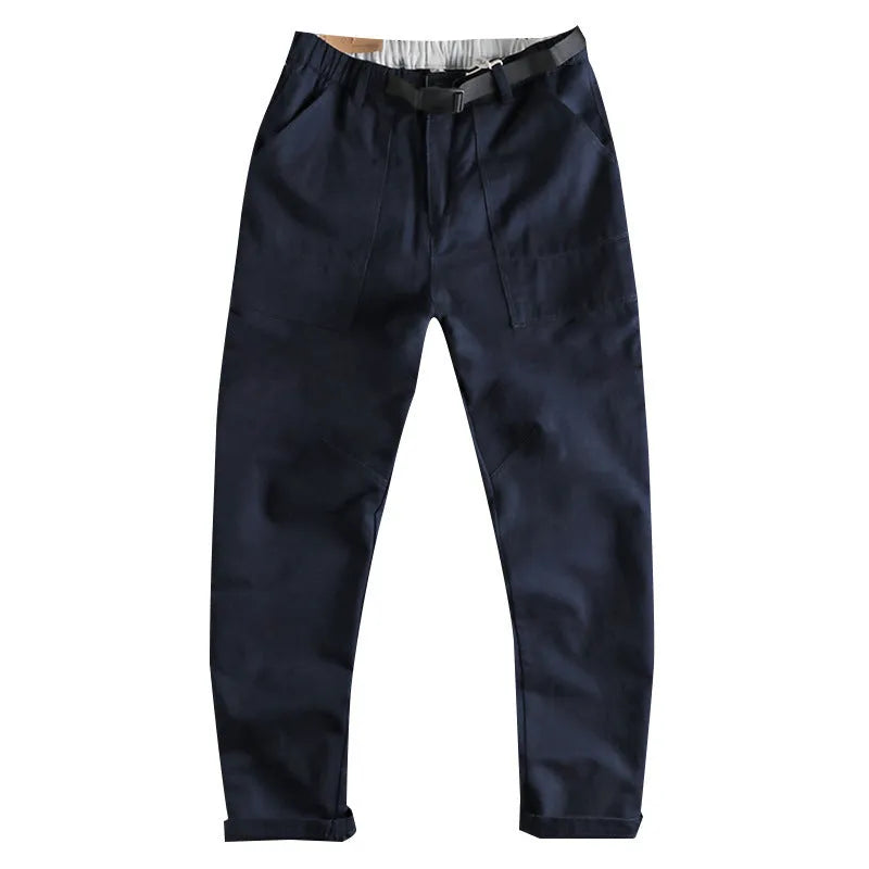NI buckle belt work trousers with 3D cutting in khaki or dark blue cotton fabric