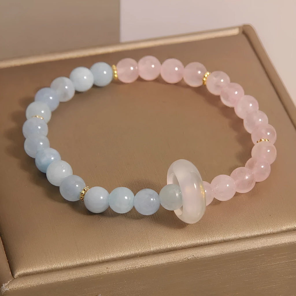 Women's aquamarine crystal bracelet with geometric round beads in eight colour options