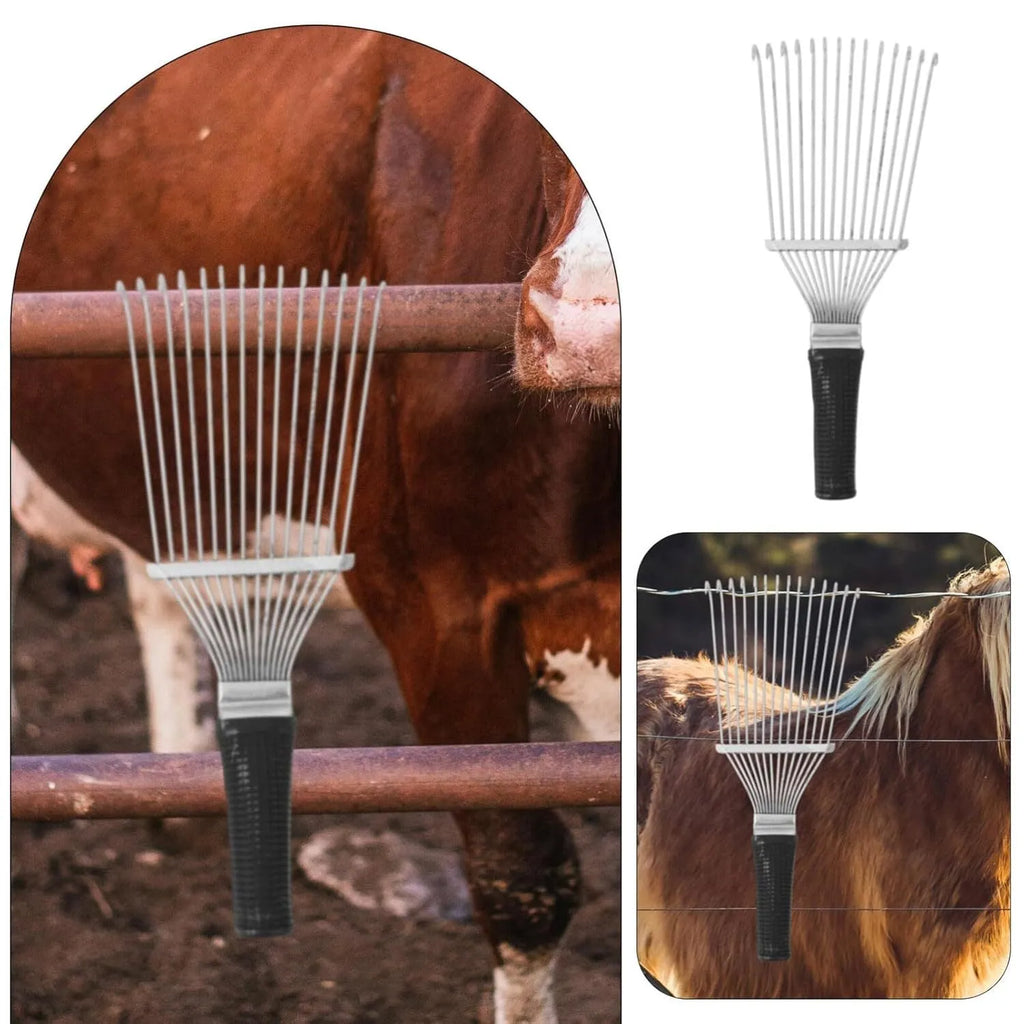 Black stainless steel grooming rake comb for dogs and horses measuring 33cm