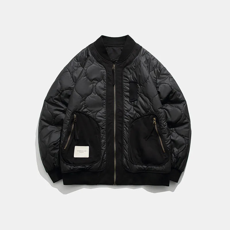 Men's winter jacket with baseball collar and gourd pattern, loose fit, black or green, sizes M to 4XL