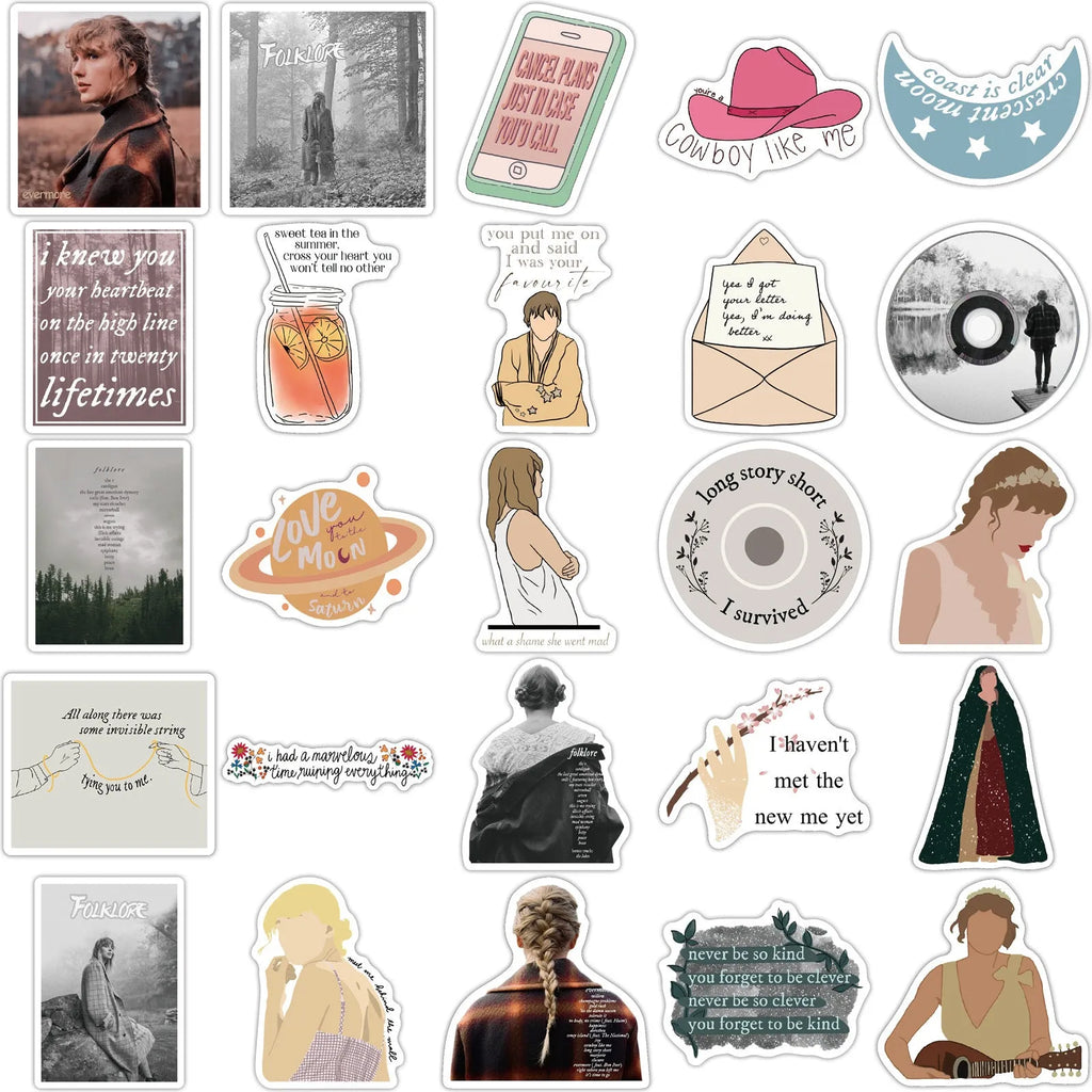 50 cartoon and graffiti colour waterproof adhesive stickers from the mildew album series, each 4-6cm long.