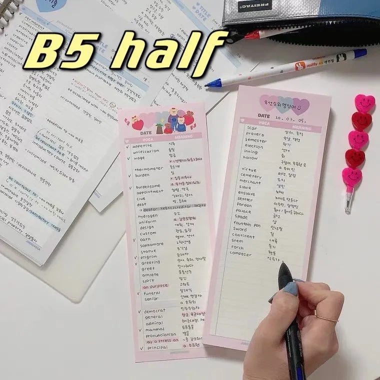 Vertical English words notepad with double-sided printing in half B5 size