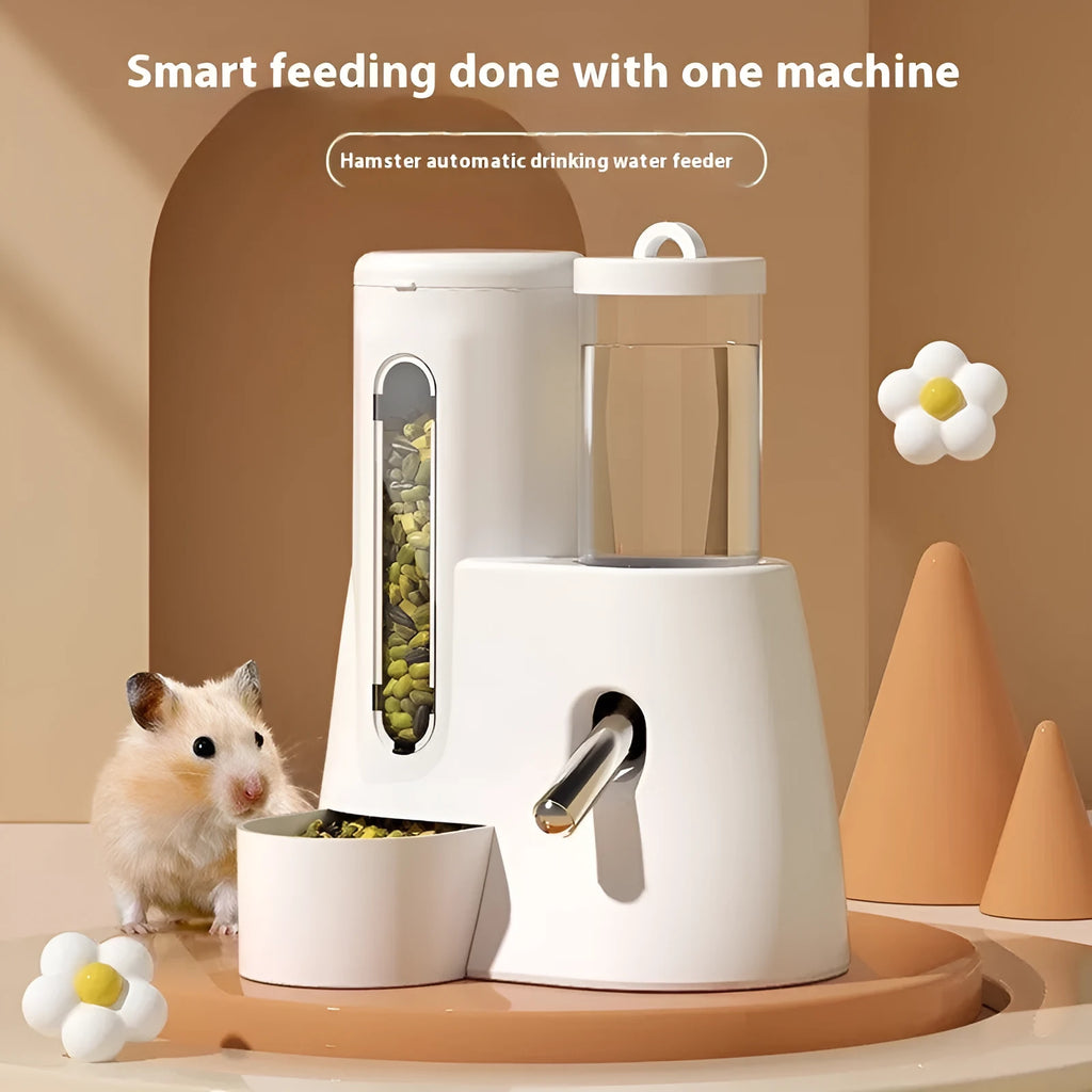 Automatic plastic drinking water feeder and food basin for hamsters in blue pink or white