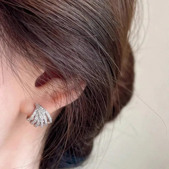 Geometric zircon earrings with platinum electroplated finish and European-American design style