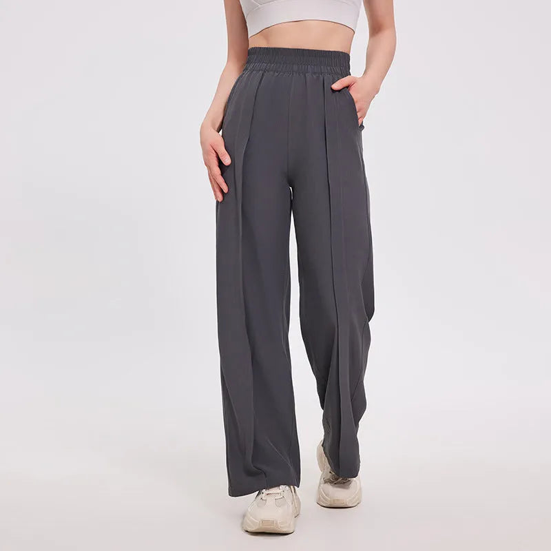 Straight Loose Sports Women's Wide-leg Pants Fitness Trousers Mid Waist Polyester Moisture Wicking Casual Trousers Black Bordeaux Red Dark Gray S M L XL Female