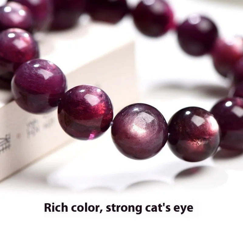 Natural purple lepidolite crystal round bead bracelet on a white background, showing available bead sizes.