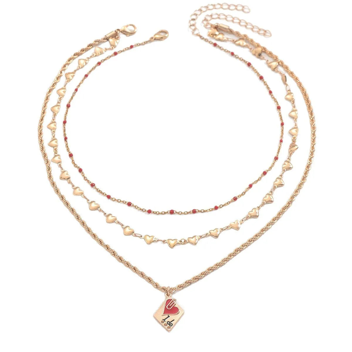 Women's triple-layer geometric heart necklace on clavicle chain with adjustable 41-50cm length