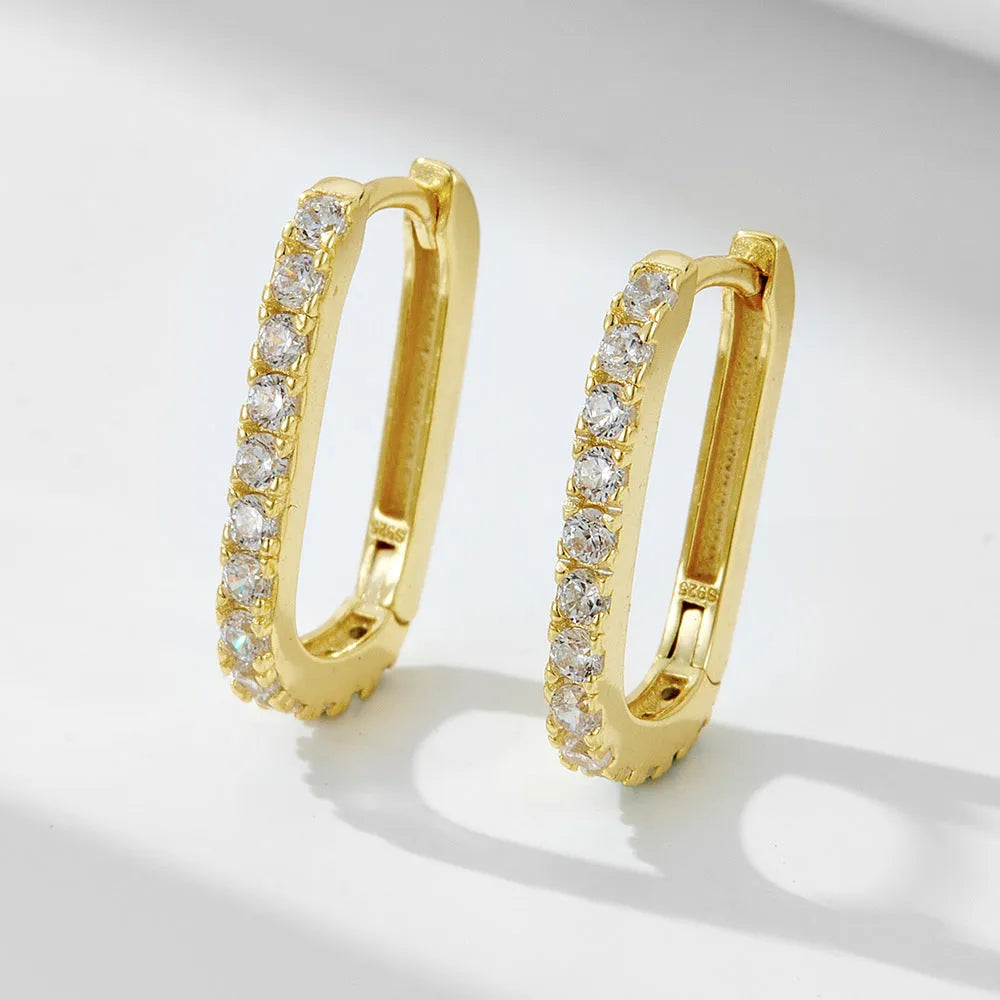S925 sterling silver oval zircon ear clip earrings with geometric designs