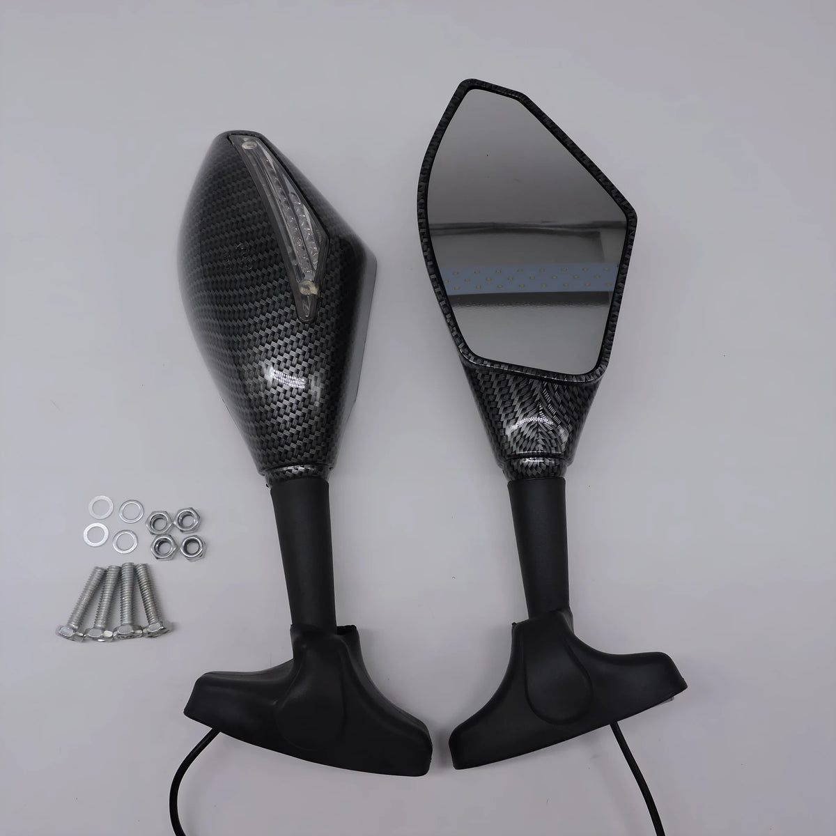 Motorcycle rearview mirror with convex lens aluminium reflector black snakeskin finish