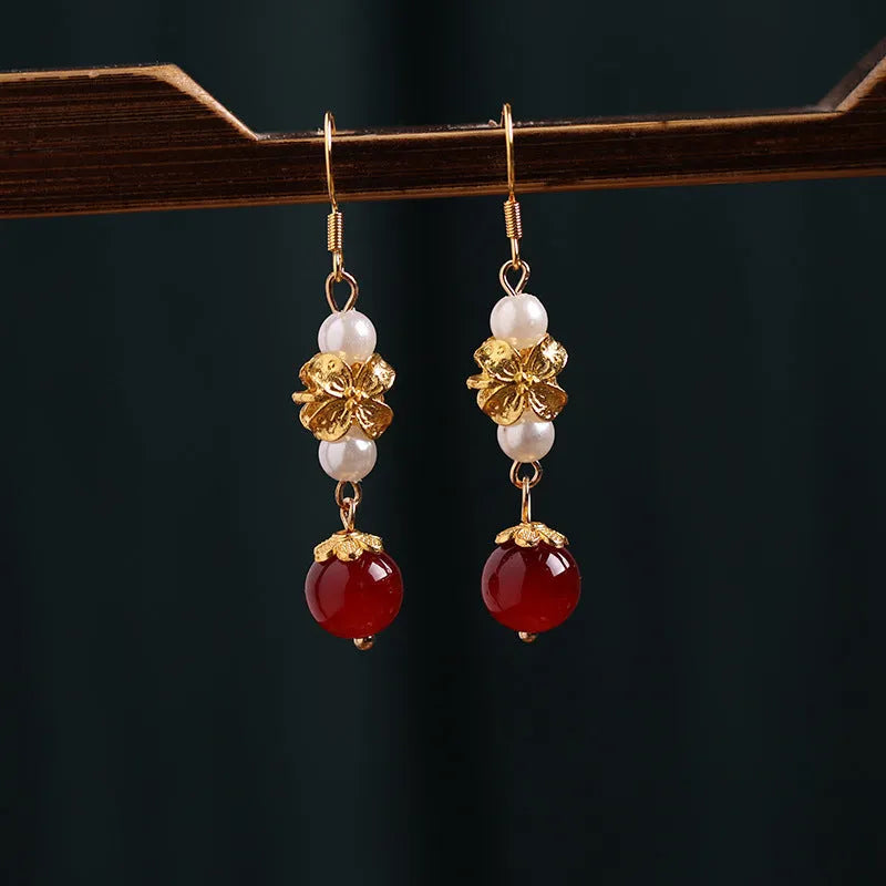 Vintage geometric alloy earrings with electroplated finish in 6# colour for cheongsam attire