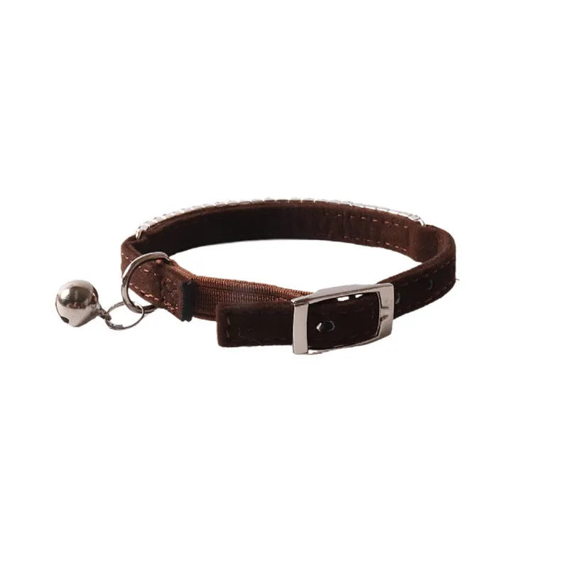 Soft flocking cat collar with elastic buckle in six colour options including pink, black, red