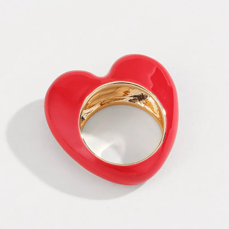 Three-dimensional enamel heart-shaped ring in multiple colours with love theme design