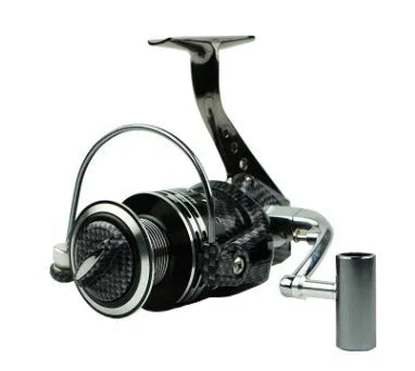Full metal spinning reel with 13+1 bearings, high-hard aluminium alloy wire cup, and metal foot, snake skin plating finish