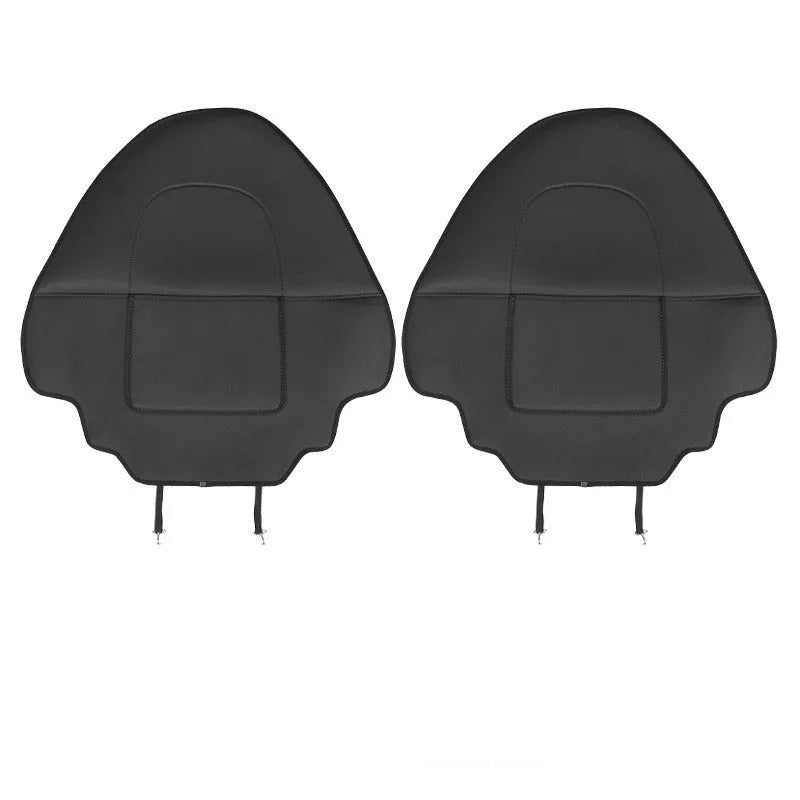 Black leather rear anti-kick pad for car seats measuring 68cm by 42cm